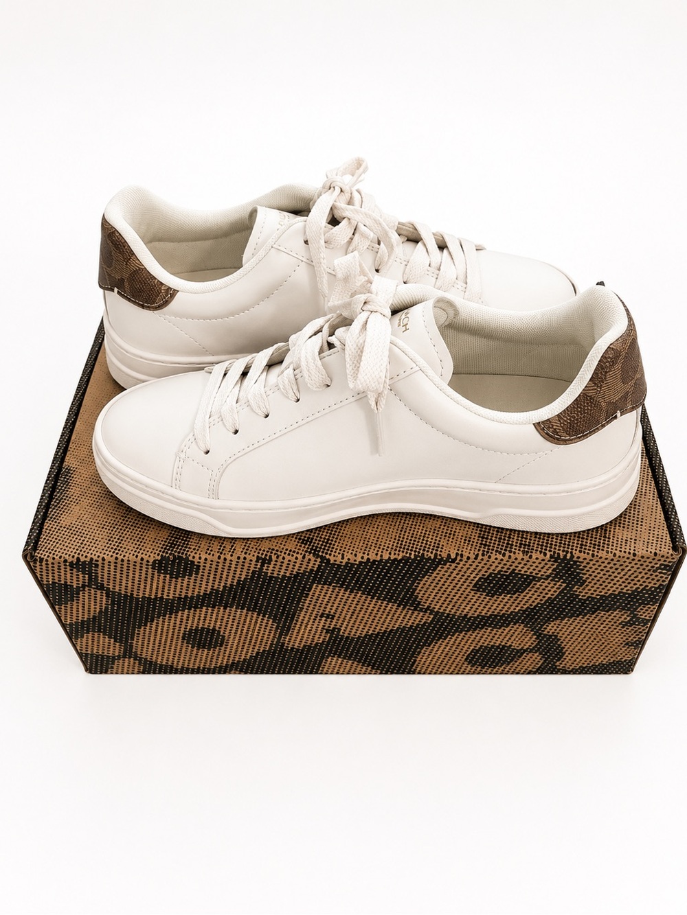 COACH High Line Leather Low-Top Sneakers White/Brown Khaki - Brand New in Box